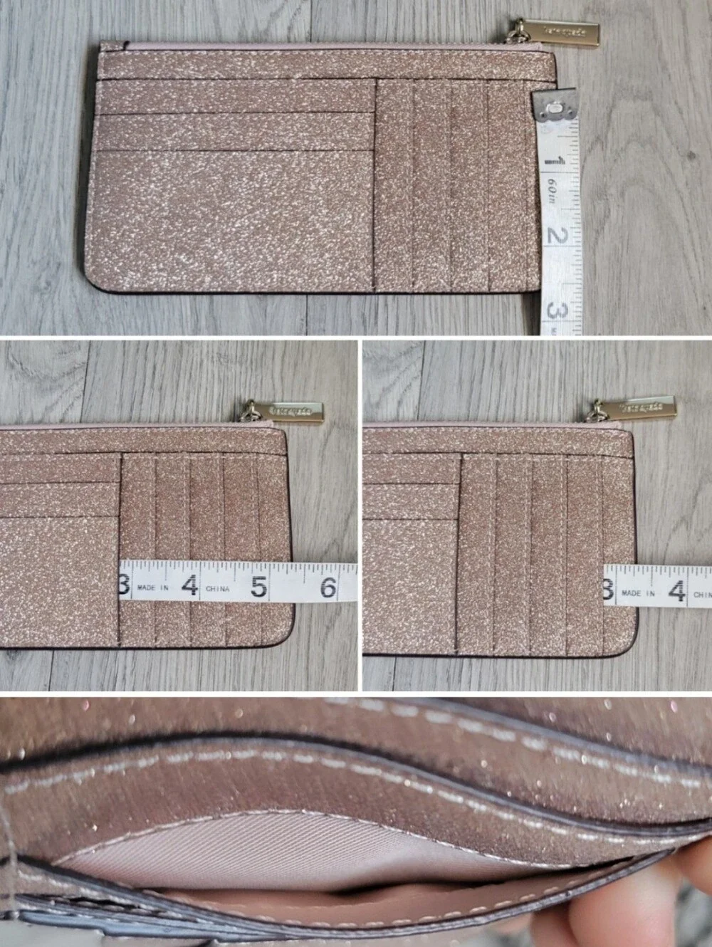kate spade New York Glitter Large Slim Cardholder Rose Gold Wallet, 6.5